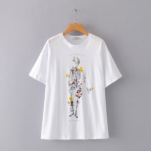 HSA Summer Skelett Skriv ut T-shirt Casual Loose O-Neck Kortärmad Tees Harajuku Kvinnor Street Kvinna Toppar 210417