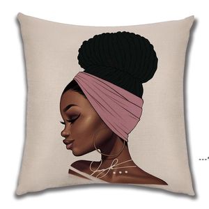 NEWBeautiful Africa Princess Decorative Pillow Art Oil Painting Sofa Throw PillowCase Linen African Lifestyle Home Cushion Cover RRE11404