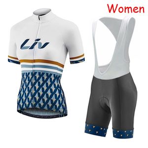 2021 Sommar Liv Team Cykling Jersey Bib Shorts Sätter Kortärmad Bike Uniform Andningsbara Kvinnor Snabbtork Mountain Cykling Kläder Y21052801