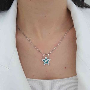 Na moda 925 Prata Néon Turco Jóias Zircão Moda Estrela Colar Para Mulheres Minimalista Estilo Designer de Luxo