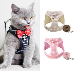 Set di imbracatura e guinzaglio per gatti di ancoraggio, cinturino pettorale regolabile con fiocco a campana, guinzaglio da passeggio per cuccioli di gattino