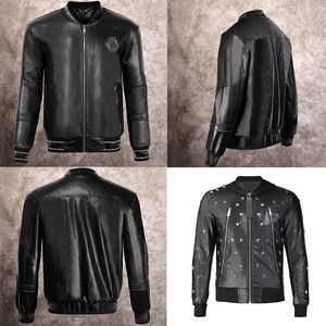 Jaqueta de couro falso de caveira de cristal masculina Zipper Slim Fit Curto hip hop Designer esportivo casual Motociclista Casaco Cartas de motociclista moda luxo Fitness homem roupas novo estilo