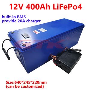 RV 캐러밴 캠프 용 GTK 12V 400Ah Lifepo4 리튬 배터리 팩 모터 홈 태양 에너지 저장 마린 + 20A 충전기