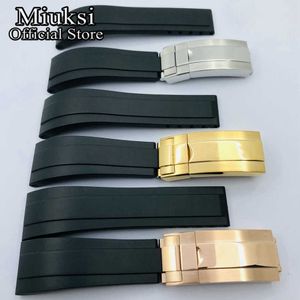 Miuksi 20mm Black Rubber Watch Strap with Silver Rose Gold Stainless Steel Buckle Fit 40mm Sub Watch Case Mens Strap H0915