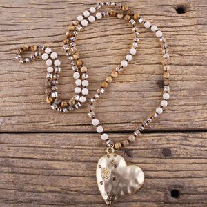 RH أزياء البوهيمي مجوهرات التبعي 6 ملليمتر متعدد الأحجار الطبيعية / الكريستال المعدنية المعادن القلب قلادة القلائد للنساء هدية