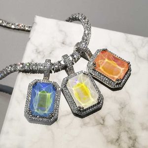 Bling Square Pendant Necklace for Men Women Gifts New Fashion Mocca Colors AAA Zircon Necklace Hip Hop Jewelry X0707