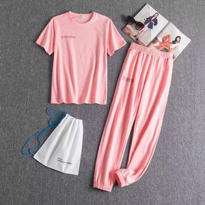 Frauen Designer Kleidung 2021 Trainingsanzüge Damen Zweiteilige Hosen Set Outfits Brief Einfarbig Kurzarm Hosen Sportanzug Zweiteilige Baumwolle Herren