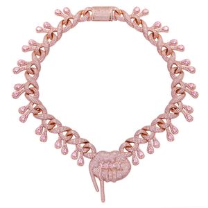 Hip Hop Iced Out Chain CZ Necklace Lips Drooling Pendant Infinite Rose Gold Cuba Full Zircon