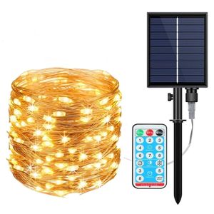 12M 22M LED Solar Strings Light 100 200 LEDs Ao Ar Livre Luzes Fadas à Prova D 'Água 8 Modos Com Controle Remoto Lâmpada de Natal para Pátio Quintal Árvores Decoração Party