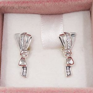 Otantik% 100 925 STERLING Gümüş Pandora Brilliant Bows Clear CZ Saplama Küpe Küpü Küpeler Avrupa 297234cz