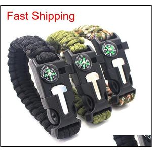 Bracelete de emergência ao ar livre pulseira de paracord pulseira de emergência de paracord com faca de assobio e zzd8974