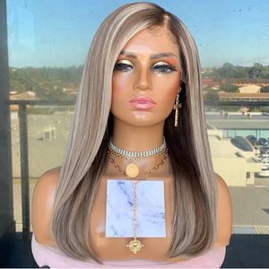 Platin Sarışın Vurgu İnsan Saç 13x6lace Ön peruklar Şeffaf İsviçre Dantel 13x4 Danteller Frontal Peruk Remy Full Lacewig önceden ombre saç çizgisi