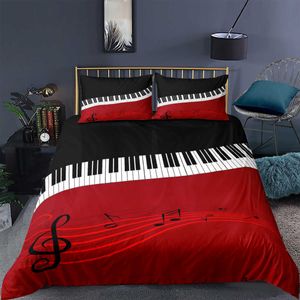 Piano Musik Note Printed Bedding Set 3D Luxury Bed Sätta Conterers Vuxna Kids Duvet Cover Pillowcase Twin Queen King Size H0913