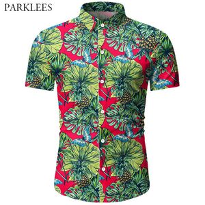 Kelebek Ananas Baskılı Erkekler Yaz Hawaii Gömlek Erkekler Için Retro Rahat Gömlek Tatil Tatil Aloha Erkek Kısa Kollu Gömlek 210524