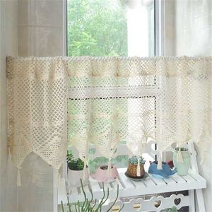 1 PC Wystrój Domu Amerykański Styl Bawełniana Pościel Mieszanie Szydełkowana Hollow Half Curtain Kawa Mała Kurtyna Szafa 211203