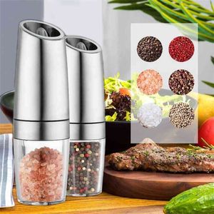 2pc Electric Automatic Mill Pepper and Salt Grinder LED Light Peper Spice Grain s Porcelain Grinding Core Kitchen Tools 210712