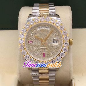 44mm Day Date A2813 Automatic Mens Watch 18K Yellow Gold Big Diamond Bezel Gypsophila Dial Colors Stick Markers Two Tone Steel Bracelet Watches Timezonewatch E16b7