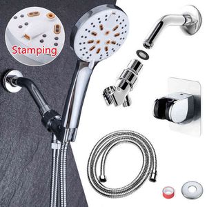 Hochdruck-Wasserspar-Regenduschkopf, verstellbar, 6 Modi, Schalter, für Badezimmer, Druckmassage, Regenduschkopf-Set H1209