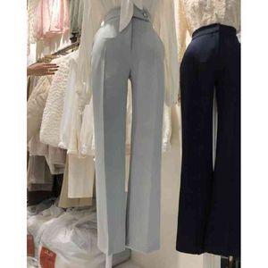 MATAKAWA Spring and Summer Pants for Women Fashion Straight Trousers High Waist Buckle Drape Casual Pants Women Korea 210513