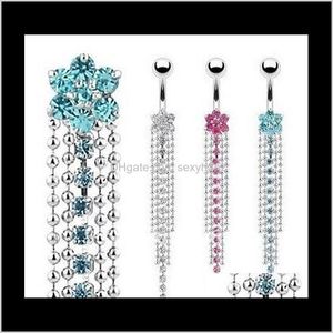 Bell Drop Delivery 2021 Rostfritt stål Rhinestone Body Piercing Jewelry Belly Button Rings Navel Buckle örhängen Dingle Accessories Fashio