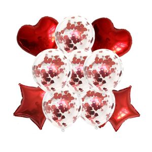 Parti dekorasyonu 10/12pcs 18inch kırmızı kalp folyo globos şeffaf konfeti lateks balonlar düğün sevgililer günü hediye doğum günü