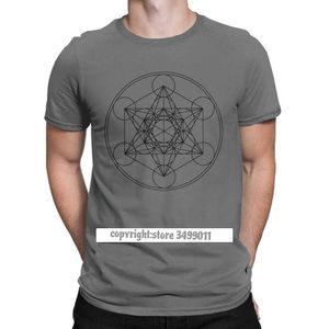 Metatrons Cube Flower Of Life Tops T Shirt Men's Cotton Crazy T-Shirt Sacred Geometry Magic Mandala Tee Fitness 210629