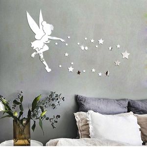 Wall Stickers Environmental Protection Acrylic Mirror Paste Bedroom Decora Living Room Angel Star Little Fairy JU0046