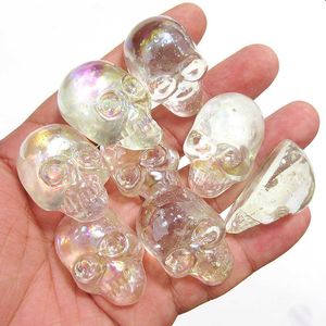 Handmade Murano Crânio Crânio Miniatura Figurine Ornamento Clear Transparente Pearl Efeito Art Halloween Decoração de Home Acessórios