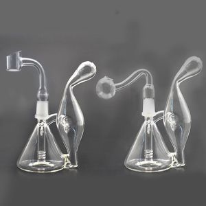 Partihandel Glas Bong DAB Rigvattenrör 14mm Joint Recycler Bubbler Hookah Ash Catcher med Club Banger Nail and Glass Oil Burner Pipes