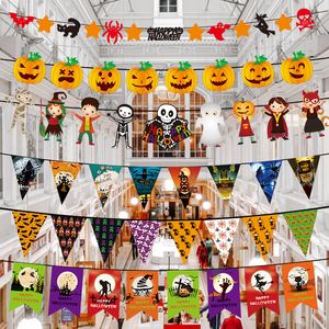 Christmas pull flag decoration supplies Party hanging flags Halloween pennant bat skull pumpkin paper pulling flower decorations 4586 Q2