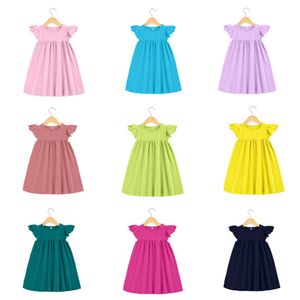 Baby klänningar boutique barn ruffle pärla klänning små tjejer klänningar bomull toddler tjejer smocked flutter ärm blank klänning q0716