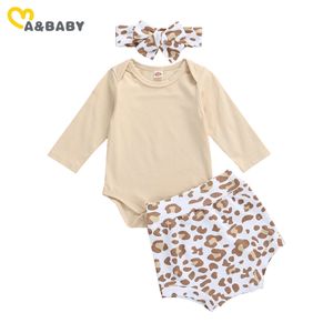 0-24 M neonato neonato neonate vestiti leopardati set autunno manica lunga pagliaccetto pantaloncini fascia abiti 210515