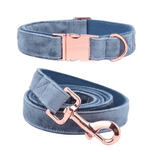 Unique Style Paws Christmas Dog Collar and Leash Set Designer Blue Velvet Adjustable Dog Collars for Big Dog 210712