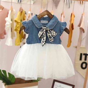 Niedźwiedź Leader Baby Girls Dress Summer Girl Party Dresses Casual Jean Przędza Princess Dress Sukienka Bez Rękawów Bow Drawes Odzież 210708