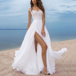 Przypadkowe sukienki w magazynie damskie elegancki suknia ślubna Bridemaid Plus Size V Neck Koronki Szyfonowa Ball Wieczorowa Suknia Slit Dla Kobiet Bridal