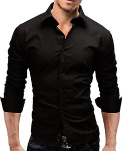 Marca 2021 Moda Camisa Masculina Longa mangas Tops Slim Casual Color Sólido Mens Vestido Camisas Men XXL Men's