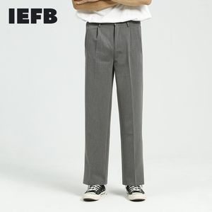 IDEEFB Męskie Noszenie Spring Homemade Szerokie spodnie nogi Mężczyźni Koreański Brytyjskie Luźne Proste Spodnie All-Mecz Black Grey Spodnie 210524