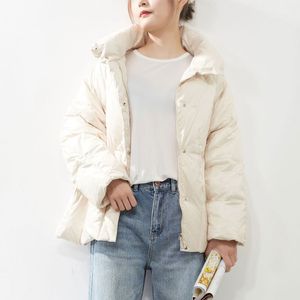Winter White Duck Down Jacket Women Casual Solid Stand Collar Coat Female Office Lady 210520