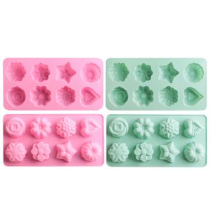 12 galler Rose Shaped LCE Cube Moulds Silicone Pudding Choklad Mögel Blommor Grass Ices Cubes Bricka Hem Kök Bakning Too BH5079 TYJ