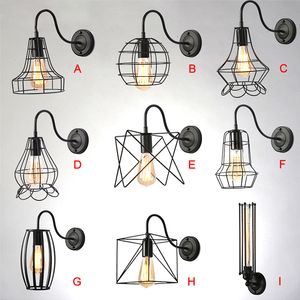 American Retro Industrial Iron Cage Art Black Wall Lamp Restaurant Bar Decoration Lamp med Edison Bulb