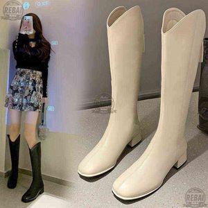 2021 Yeni Moda Diz Yüksek Çizmeler kadın Kış Kalın Topuk Stretc Uzun Sonbahar Ayakkabı Üzerinde Kayma Kadın Diz Boyu Çizmeler 34-43 Y1125
