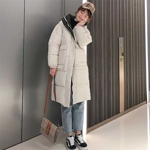 여성용 겨울 파카 후드 여성용 코트 롱 코트 파카 대형 컬러 자켓 중장기 여성 겨울 두꺼운 재킷 211007