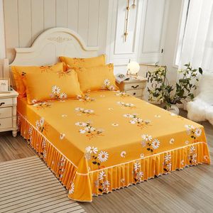 Sleep Korean Version Bed Skirt Textile Bed Sheet + Pillowcase Household Bedding Large Size Mattress Bed Bedspread Flower F0237 210420