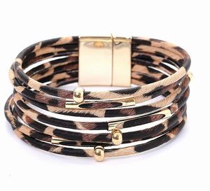 Богемный леопардовый кожаный канал браслеты с магнитной пряжкой для женщин мужчин ультрамодные браслеты элегантный ручной работы многослойная обертка широкий браслет браслета