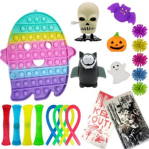 21pcs Halloween Ghost Decompression Toy Fidget Sensory Bubble Fingertip Puzzle Unzip Desktop Anti-Stress Gift for Adult Children