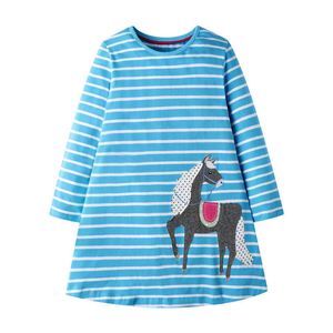 3-8T Girl Dress Brand Barnkläder Stickad bomull Broderi Hästkläder Baby Girls Långärmad Unicorn för jul 210529