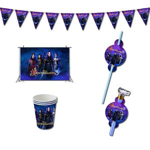 使い捨ての食器wareの子孫3誕生日パーティーの装飾ゲームのテーマサプリカップのためのバナーカップのためのバナーカップ