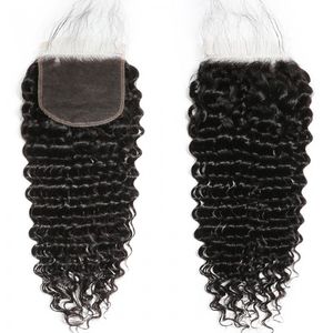 Fecho de Renda HD Onda Profunda Cabelo Humano Virgem Brasileiro Natural 5x5 Fechamento de Renda Suiça Com Cabelo de Bebê Parte Livre Encaracolado Nós Descoloridos