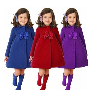 3 colors!!! Girls Outerwear Coats Children Fashion Woolen Trench Kids Winter Jacket Warm Cotton Clothes 211204