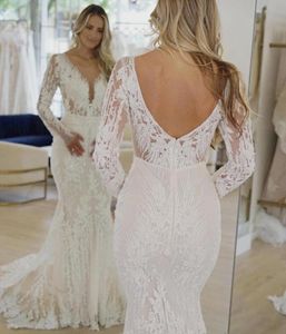 Wedding Mermaid Dresses Lace Applique Bridal Gown with Long Sleeves Embroidery Custom Made Vestido De Novia Plus Size Sweep Train